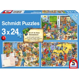 Schmidt Spiele 56417 Wo ist die kleine Bohrmaschine Children's Puzzle 3 x 24 Pieces Colourful Normal
