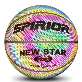 In The Dark Reflective Basketball - Rainbow Size 7 (29.5) for Kids & Adults, Composite Leather, Night Basketball