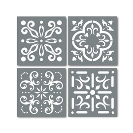I Like That Lamp Pack of 4 Tile Stencil Set (4 x 4 inches), Mexican Pattern, Reusable Stencils for Painting Floors/Walls/Furniture, Fits 4” x 4” Tiles, DIY Talavera Mosaic Home Decor, Made in USA