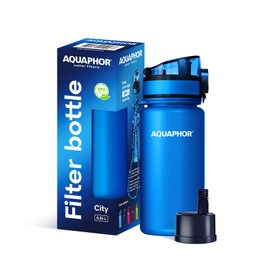 AQUAPHOR City Filter Bottle 350 ml Blue I Bottle with Water Filter for On the Go I Filter with Activated Carbon I Filters Chlorine I Made of Tritan & BPA Free I For Better Taste & Odour of Water