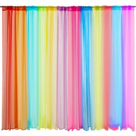 12 Panels Rainbow Sheer Curtain Colorful Backdrop Bright Curtains Window Curtain Backdrop Kids Room Curtains Voile Drapes for Girls Boys Bedroom Classroom Party Decoration, 12 Colors (40 x 96 Inches)