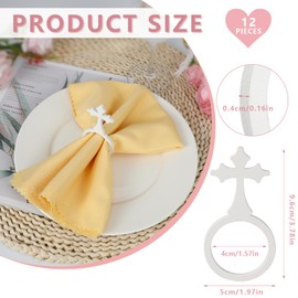 MWOOT Cross Napkin Rings Set of 12, White Crosses Religious Wooden Napkin Ring Holders Buckle for Easter Wedding Holiday Dinner Party Banquet Decoration, First Communion Table Settings Accessories