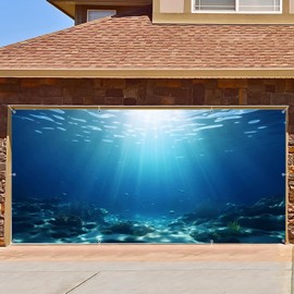 Underwater World Garage Door Cover Banner Decorations Backdrop 6x13ft Large Deep Water Blue Ocean Coral Backdrop Garage Door Decorations Outdoor Undersea Theme Birthday Party Garage Door Banner Props