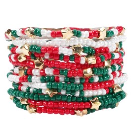 Ardorchid 12pcs Christmas Bracelets for Women Green Red White Stackable Beaded Stretch Bracelets Christmas Party Bracelet Jewelry