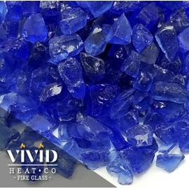 VIVID Heat (5-POUNDS Ocean Blue Premium Indoor & Outdoor Crushed Fire Glass Rock Large 1/2, 3/4 & 1" inch Chunky Size - Glass for Use in Gas Fire Pit, Fireplace, Fire Table Etc. (Ocean Blue)