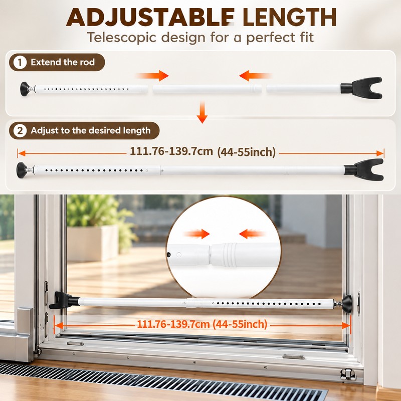 Adjustable Door Security Bar for Sliding Patio Doors – 44–55