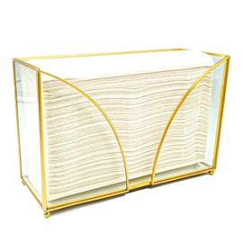 Shonmogar Multifold Paper Towel Dispenser Gold Glass Paper Towel Holder Countertop,Bathroom Paper Towel Dispenser with Feets,Stylish Paper Towel Holder for Bathroom Toilet Kitchen Sink Office