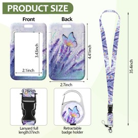 Purple Floral Butterfly Lanyards for ID Badges,Lavender Flower Badge Reel Retractable Badge Holder with Lanyard for Teacher,Women,Men