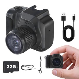 Mini Keychain Camera – Pocket-Size Retro Digital Camera, Tiny Nostalgic Snap Cam, Portable Mini Vintage Camcorder with 1.4" LCD & Angle Lens, Small Retro Camera (Black, 32G)