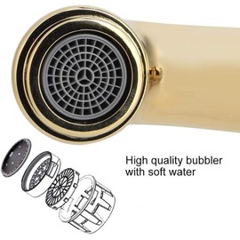 Vintage Antique Brass Faucet with Blue and White Porcelain, Long Neck Mixer Tap with Cold and Hot Water Basin Sink for Bathroom and Kitchen