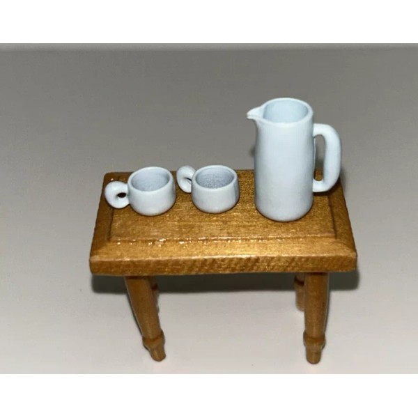 Dollhouse miniatures Blue 3pc tea Pot set Coffee Tea Pitcher