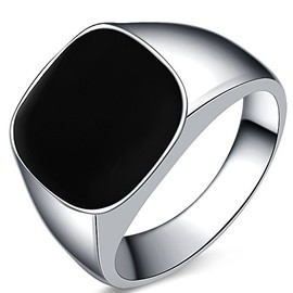 Stainless Steel Black Enamel Signet Ring (10)