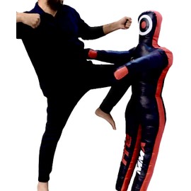 Stylso Wrestling Dummy Grappling Dummies - BJJ Dummy Judo Karate Jiu Jitsu Practice Dummy - Un-Filled (Black Leather, 6ft / 72 inches)