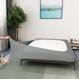Box Spring Cover King Size - Jersey Knit & Stretchy Wrap Around 4 Sides Bed Skirt for Hotel & Home - King/Cal King/Olympic Queen, Light Gray