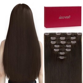 Straight Clip in Hair Extensions Real Human Hair, 7Pcs 12 Inch 80g #4 Chocolate Brown Invisible Natural Soft Real Human Hair Extensions Clip ins, Double Weft Hair Extensions Real Human Hair for Women