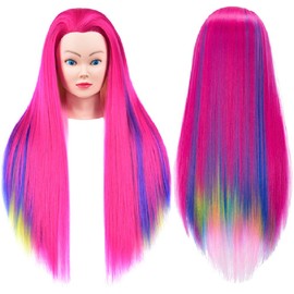 headdoll Training Head 26-28 Inch Mannequin Head Hair Styling Manikin Cosmetology Doll Head Hairdressing for Styling Dye Cutting Braiding Practice Head Synthetic Fiber Hair and Free Table Clamp Stand