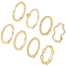 FUNEIA 8PCS 14K Gold Plated Stacking Rings for Women Size 4 to Size 12 Gold Silver Stackable Knuckle Rings Set Simple Thumb Thin Wedding Pain Band Rings
