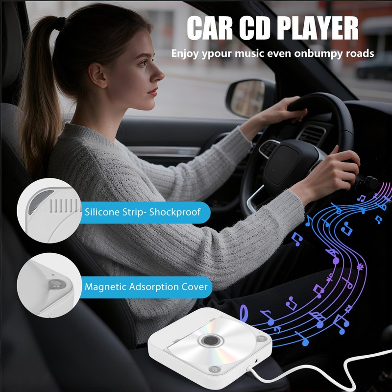 Austepax External Portable CD Player for Car Plug and Play