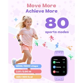 TICTIKY Kids Watch for Girls 5-12, Kids Smart Watch Fitness Tracker Pedometer, No Phone Needed, Puzzle Games with Parental Control, IP68 Waterproof, Heart Rate, Sleep Monitor, Step Counter, 80 Sports