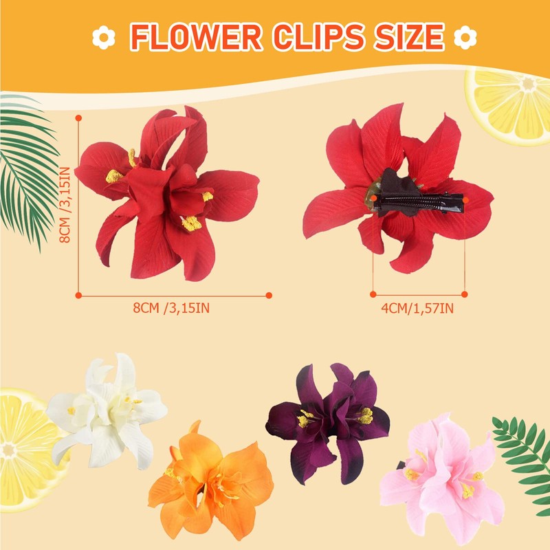 HIFOT Pack of 5 Hawaii Colourful Hair Clips, Flower Hair