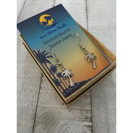 Son Shine Shells New in Box Silver Palm Tree Earrings - Nickel Free Handmade