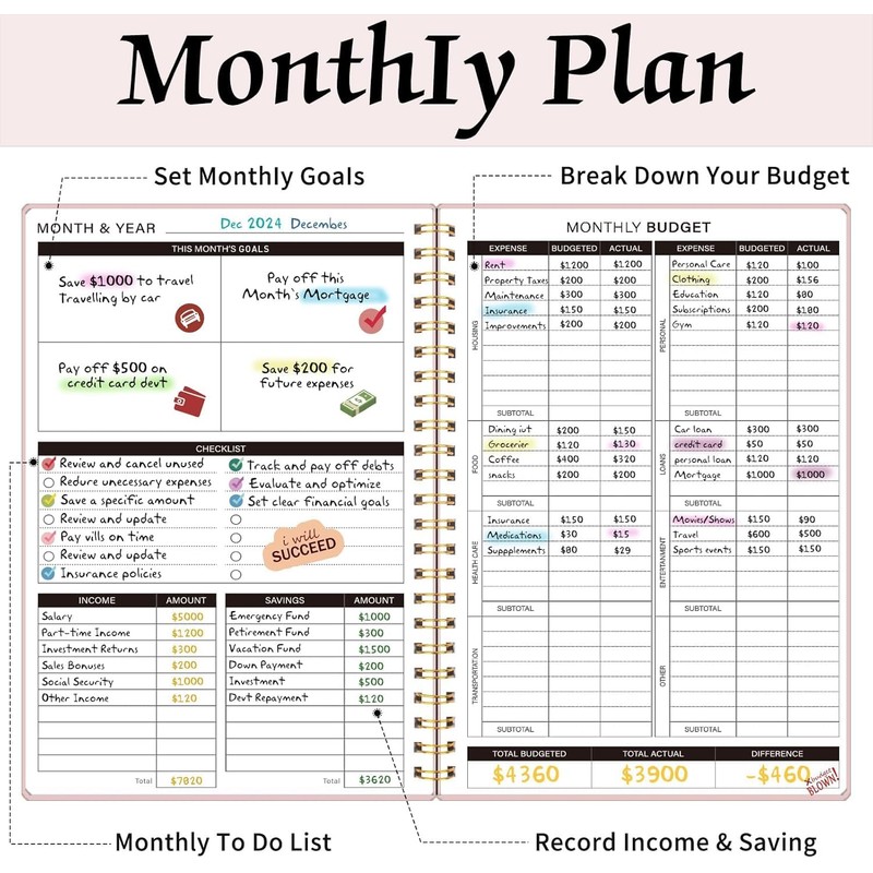 Undated Budget Planner with Tag Stickers, A5 Monthly Budget Planner