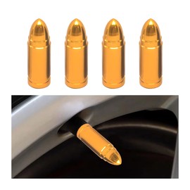 KHGUZ 4PCS Car Tire Valve Stem Cap, Bullet Style Dustproof Vehicle Tire Valve Stem Covers, Aluminium Alloy Automotive Wheel Air Caps Accessories, Universal for Trucks, Motorcycles, Bicycles (Golden)