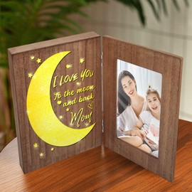 Mom Christmas Gifts, Mom Picture Frame, Gifts for Mom from Daughter, LED Light up Memorial Gifts for Mother, Mother's Day/Birthday/Christmas Gifts for Mom, Brown 4x6 Picture Frame for Tabletop