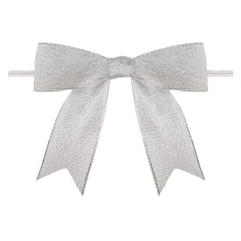Meseey Premade Grosgrain Ribbon Bows for Treat Bags, 3 Inches, Set (Metallic Silver, 100)