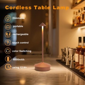 EJQ 2 Pack LED Cordless Table Lamp, Portable 6000mAh Rechargeable Aluminum, Touch Control Outdoor Table Lamp, 3 Color Dimmable Cordless Table Lamps for Restaurant, Patio, Bedroom, Outdoor - Brown