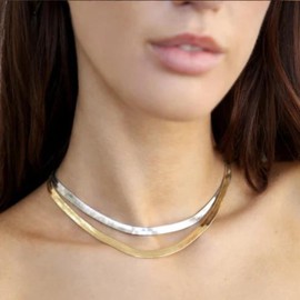 Ettika Choker Necklace For Women. Rhodium Plated Brooklyn Flat Herringbone Chain Necklace. Jewelry, Gifts for Women
