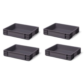1a-TopStore Pack of 4 Euro Format Stacking Containers, Grey, 400 x 300 x 75 mm, Polypropylene, 9 Litres, 30 kg Load Capacity, 400 kg Stacking Load