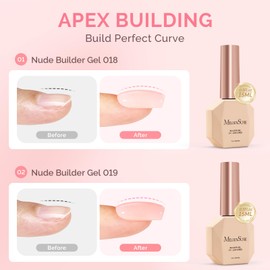 MelodySusie 2PCS 15ML Nude Builder Gel Set for Nails Thickening, Soak Off UV Extension Gel Rhinestone Glue in a Bottle for Nail Art Design Gift for Women DIY Manicure at Home 018+019