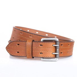 KERTZ Men's Leather Belt 38 mm Casual Leather Belt with Roller Double Prong Buckle | Jeans | Pants 24"-56" (Waist Size In Inch (40"-42"), Tan)