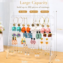 OAOLEER Acrylic Earring Holder Organizer, 6 Layer Earring Display Stand, Earring Storage Rack with 198 Holes, Necklace Holder Jewelry Organizer for Women Girls