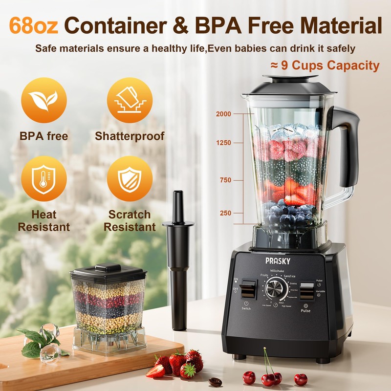 Professional Blender,Smoothies Blenders, PRASKY Max.2400Watts/1000Watts Blender and Grinder Combo 25000RPM