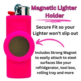 Magnetic Lighter Holder Case Sleeve for BIC Lighters | Strong Magnetic Attachment | Includes Silicone Holder with Magnet | Lighter Not Included (Hot Pink)