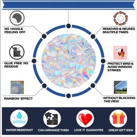 Snowflake Window Decals for Bird Strikes,Anti-Collision Clings to Save Birds,Non Adhesive Prismatic Window Clings, Rainbow Stickers,Christmas Snowflake and Tree Star Window Clings,(32pcs)