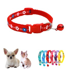 Red XS Dog Collar with Bell, Flower Kitten Bell Collar Basic Nylon Adjustable for XXS Xs Small Cat Pet Animal Litter Tiny Kitten Boy Girls Neck 7.5-12.6 inch