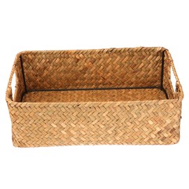 BUGUUYO Seaweed Basket Vintage Style Storage Box Rectangular Sundries Organizer Handmade Easy to Carry 30x20x10CM Yellow for Home