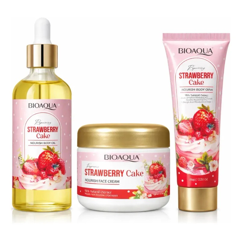 Kit Facial Y Corporal Pastel De Fresa Bioaqua Con 3