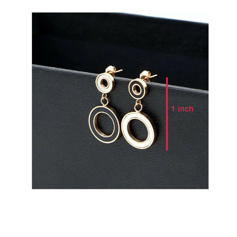 Fashion Earrings EarDrop Unbalance Style Stainless Steel Double Circle Ear