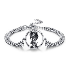 XIXLES 925 Sterling Silver Patron Saint Amulet Bracelet Cross Faith Bracelet for Women Men with 7 + 2 Inch Adjustable Chain, Sterling Silver