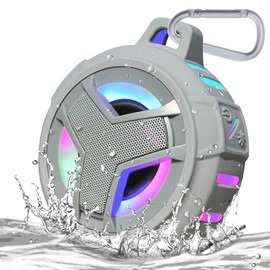 EBODA Shower Bluetooth Speaker, IPX7 Waterproof Portable Floating Speakers with Loud HD Sound, True Wireless Stereo Speaker with LED Light, 24H Play for Shower Pool Beach, Gifts for Men, Women - Gray