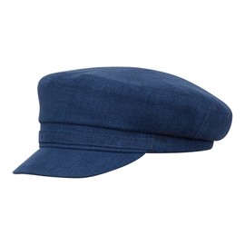 Sterkowski Pireus Cap | 100% Linen Sailor Hat | Vintage Barge Cap Mariners Cap Breton Cap Military Cap Greek Fishermans Cap Fiddler Cap Women Grandad Hats Mens Summer Cap UK 7 1/2 Blue