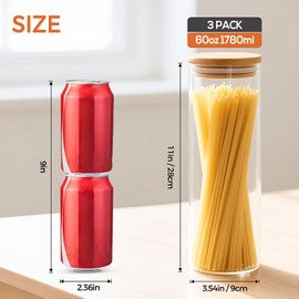Glass Food Storage Containers for Pasta Spaghetti, 11in Tall Glass Jars with Airtight Bamboo Lids, Kitchen Storage Pantry Jars Organizers, For Cookies Flour Cereal Coffee Beans (Set of 3)