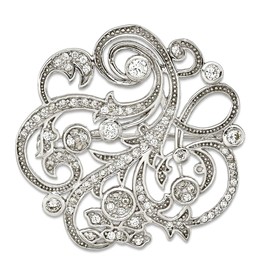 36.9mm 925 Sterling Silver Polished Cubic Zirconia Filigree Floral Vintage Style Pin Brooch Brooches and-Pin for Women