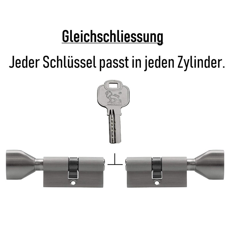 2x Knob Cylinder KSN 70 mm 35/35 Keyed Alike Including