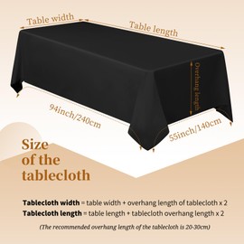Teruntrue 1 Pack Black Polyester Tablecloth 140 x 240 cm Polyester Fabric Table Cloth Wrinkle Resistant Washable Rectangle Table Cover,for Wedding,Birthday,Party,Banquets Decorate