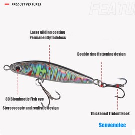Senvenelec 6pcs Fishing Lures Kits (14g) 3D Eye Fishing Bait, Metal Lures, Suitable for Upper, Middle and Lower Water Layers.